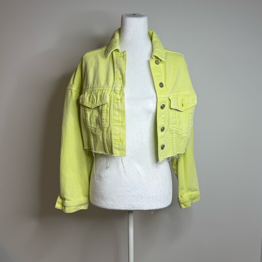 Adika Neon Yellow Cropped Denim Jacket